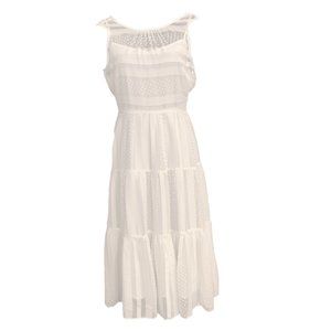 J. Crew Tiered Midi Dress in Striped Dots White